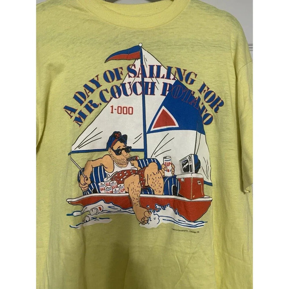 Vintage 80’s Stedman Men’s T-shirt Single Stitch Arms Mr. Couch Potato XL (LL20) - Picture 2 of 7